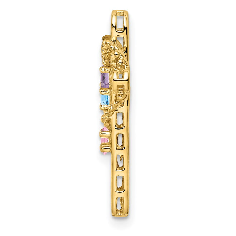 14k Genuine 3 Stone Mother's Cross Pendant