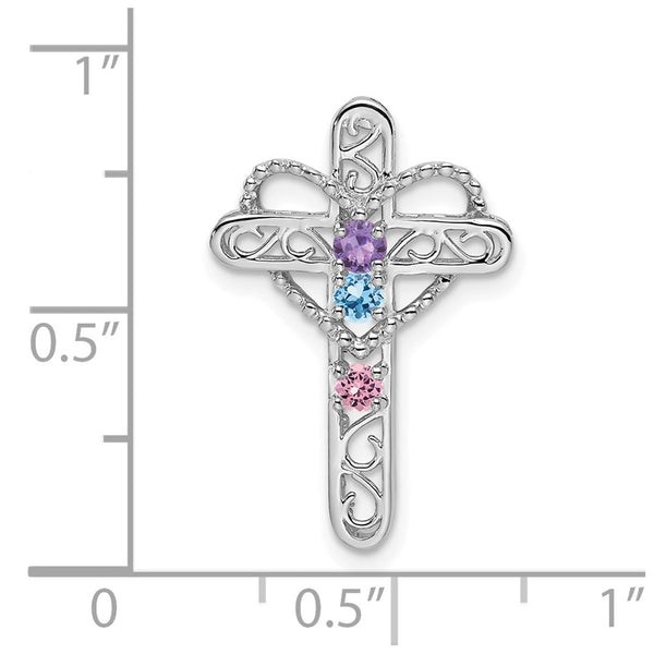 14k White Gold Synthetic Mother's Cross Pendant