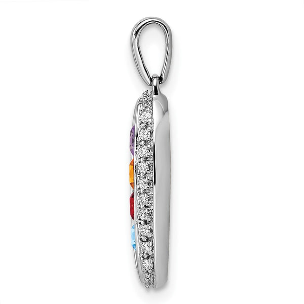 14K White Gold Family Jewelry Genuine Stone & Diamond Set Pendant