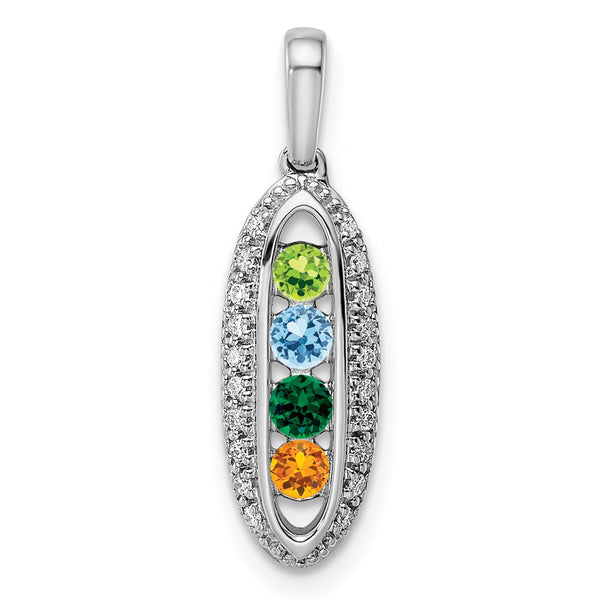 14K White Gold Family Jewelry Genuine Stone & Diamond Set Pendant