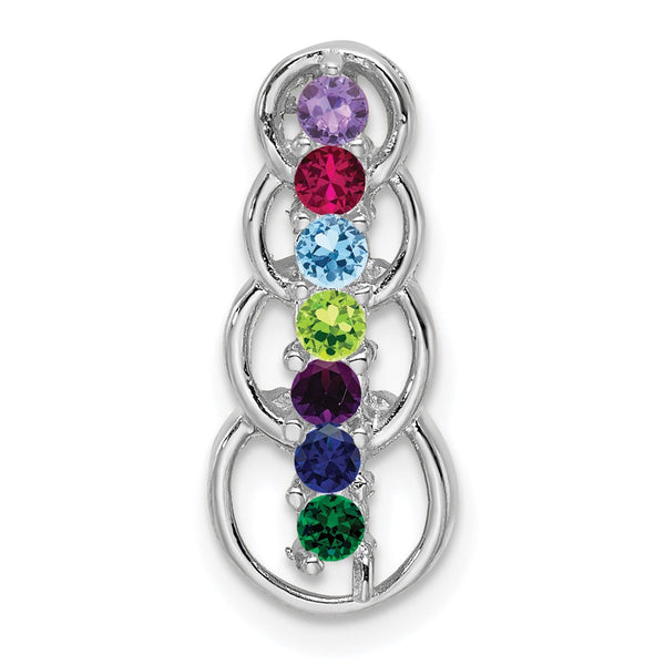 14k White Gold 7 Genuine Stone Family Pendant