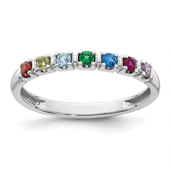 14k White Gold Synthetic 7 Birthstone Mother's Ring