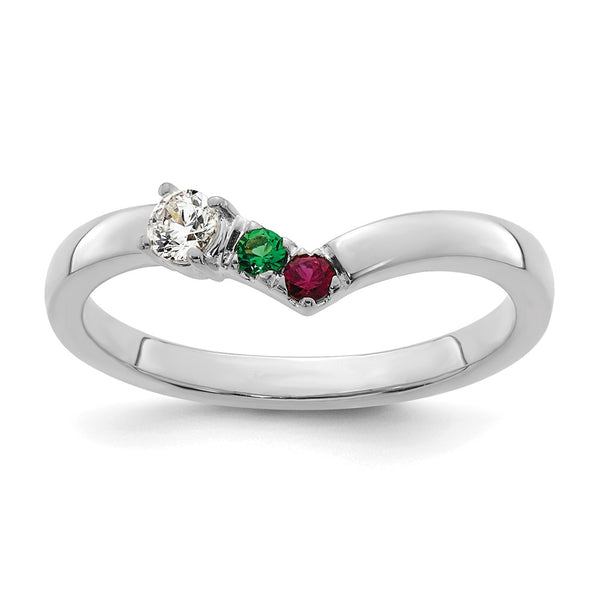 14k White Gold 2 Synthetic Birthstone with Diamond Mother's Ring