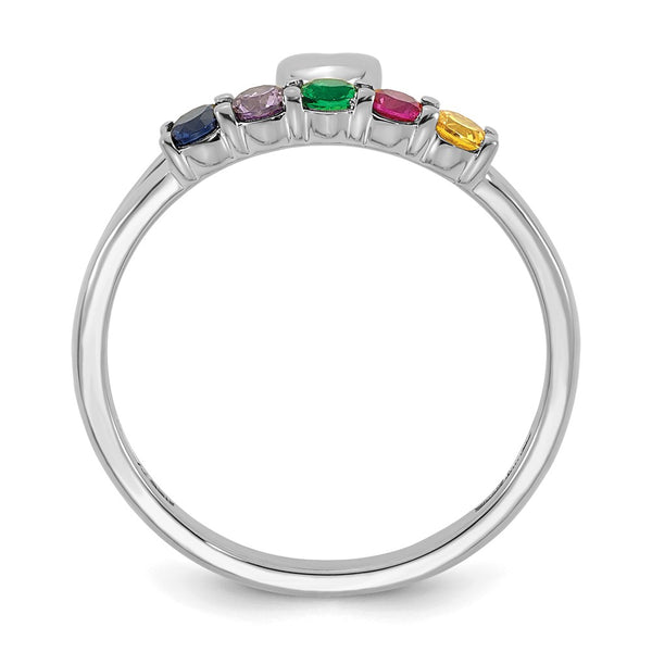 14k White Gold Heart with 5 Synthetic Birthstone Mother's Ring
