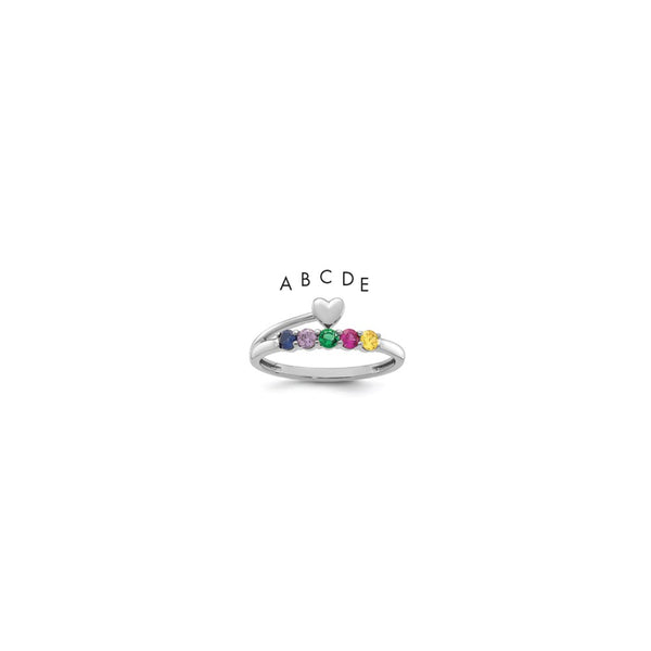 14k White Gold Heart with 5 Synthetic Birthstone Mother's Ring
