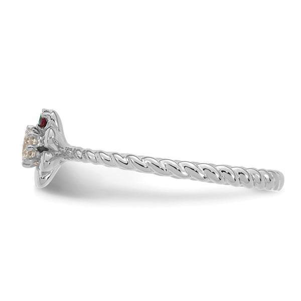 14k White Gold 2 Birthstone Flower with Diamond Mother's Ring