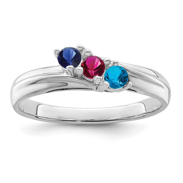 14k White Gold Polished 3-Stone Mothers Ring Mounting