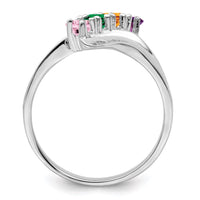 Sterling Silver Rhodium-plated Synthetic 4 Stone Mother's Ring