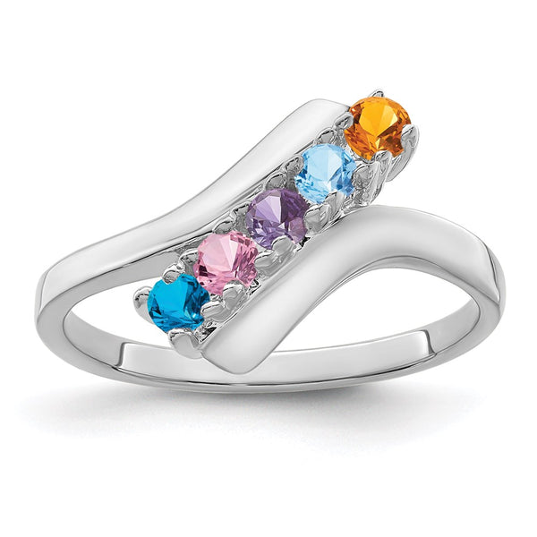 14k White Gold Polished 5-Stone Mothers Ring Mounting