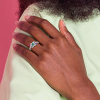 14k White Gold Synthetic Family Jewelry Ring