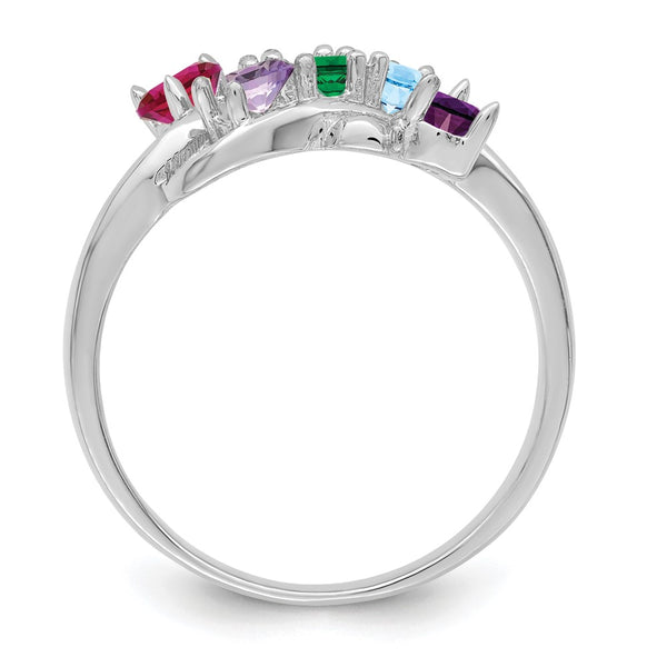 14k White Gold Synthetic Family Jewelry Ring