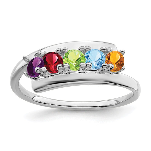 14k White Gold Genuine 5 Stone Mother's Ring