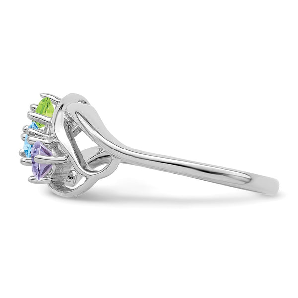 Sterling Silver Rhodium-plated Synthetic 3 Stone Mother's Ring