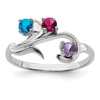 Sterling Silver Rhodium-plated Synthetic 3 Stone Mother's Ring