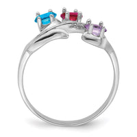 Sterling Silver Rhodium-plated Synthetic 3 Stone Mother's Ring