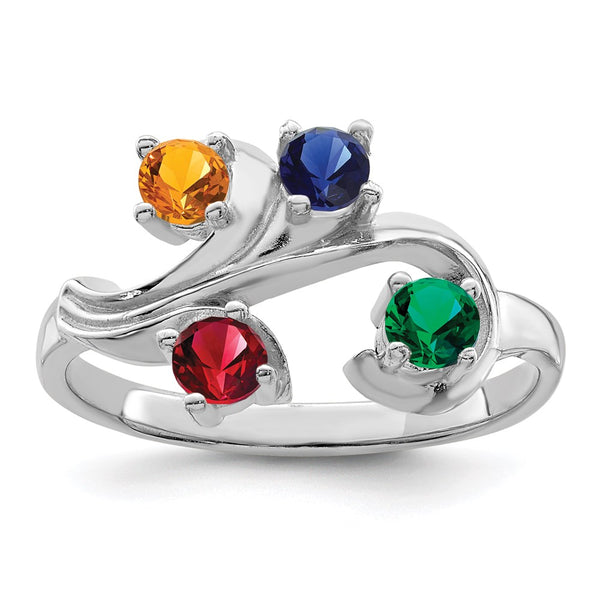14k White Gold Synthetic Family Jewelry Ring