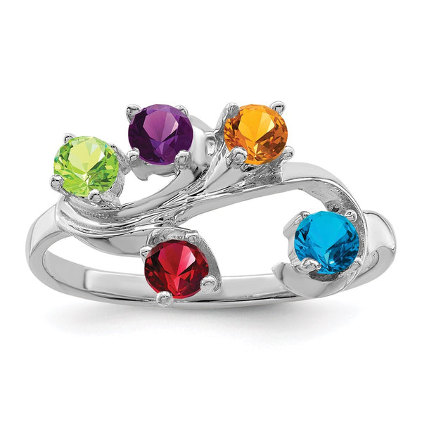 14k White Gold Polished 5-Stone Mothers Ring Mounting