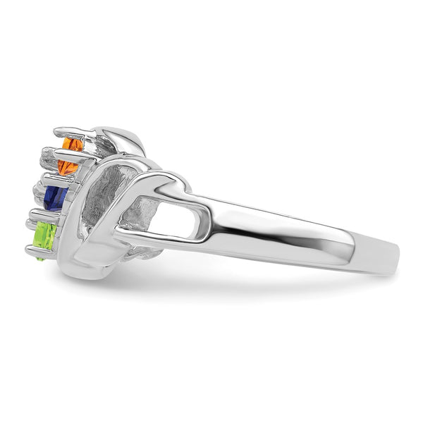 Sterling Silver Rhodium-plated Synthetic 3 Stone Mother's Ring