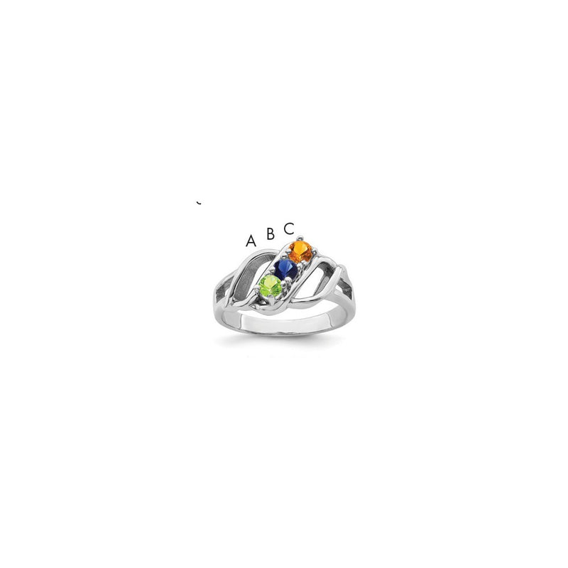 Sterling Silver Rhodium-plated Synthetic 3 Stone Mother's Ring