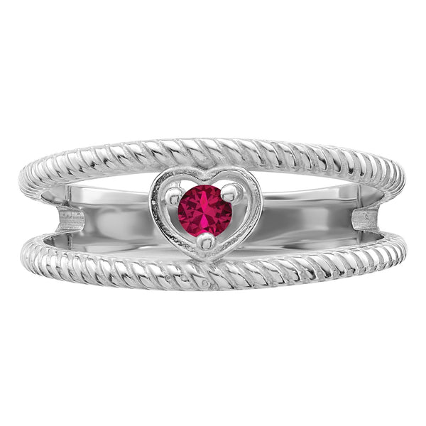 Sterling Silver Rhodium-plated Synthetic 2 Stone Mother's Ring