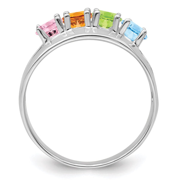Sterling Silver Rhodium-plated Synthetic 4 Stone Mother's Ring