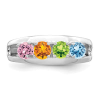 Sterling Silver Rhodium-plated Synthetic 4 Stone Mother's Ring