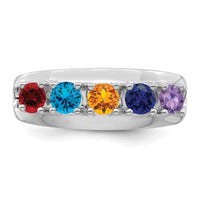 Sterling Silver Rhodium-plated Synthetic 5 Stone Mother's Ring
