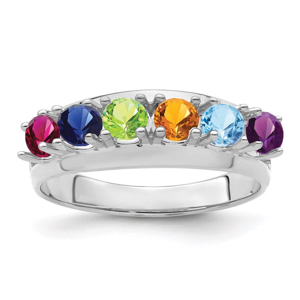 Sterling Silver Rhodium-plated Synthetic 6 Stone Mother's Ring