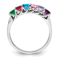 Sterling Silver Rhodium-plated Synthetic 6 Stone Mother's Ring