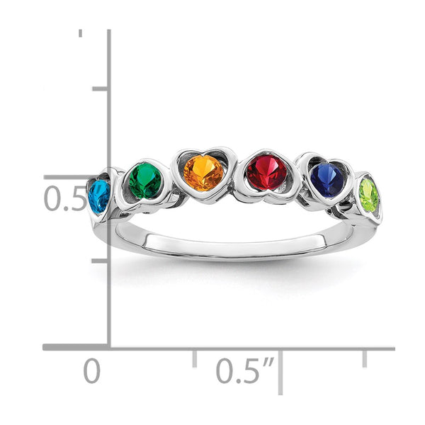 Sterling Silver Rhodium-plated Synthetic 6 Stone Mother's Ring