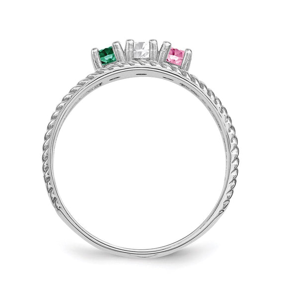 Sterling Silver Rhodium-plated Synthetic 3 Stone Mother's Ring