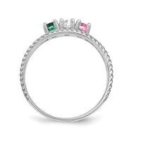 Sterling Silver Rhodium-plated Synthetic 3 Stone Mother's Ring
