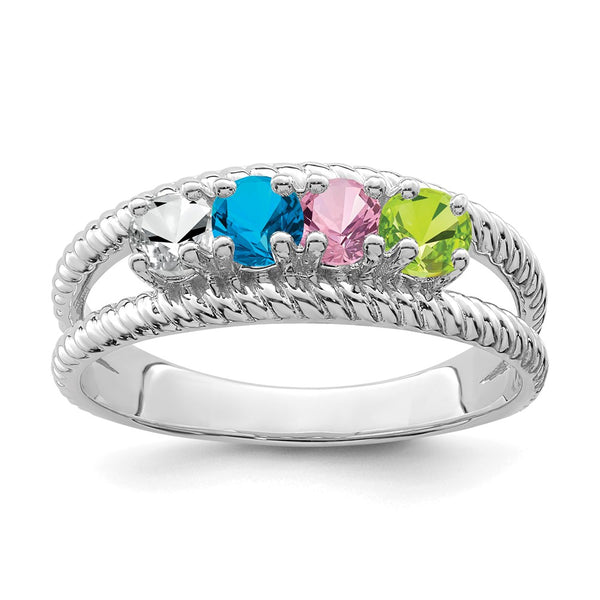 14k White Gold Polished 4-Stone Mothers Ring Mounting