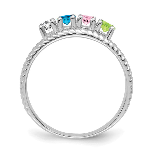 Sterling Silver Rhodium-plated Synthetic 4 Stone Mother's Ring
