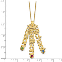14KY Satin 3 Names Birthstone w/ 14k Bezel Necklace