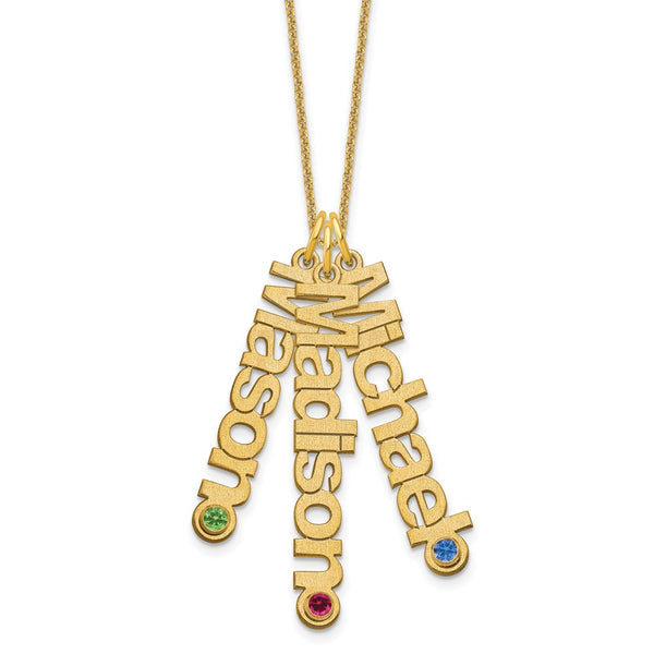 14KY Satin 3 Names Birthstone w/ 14k Bezel Necklace