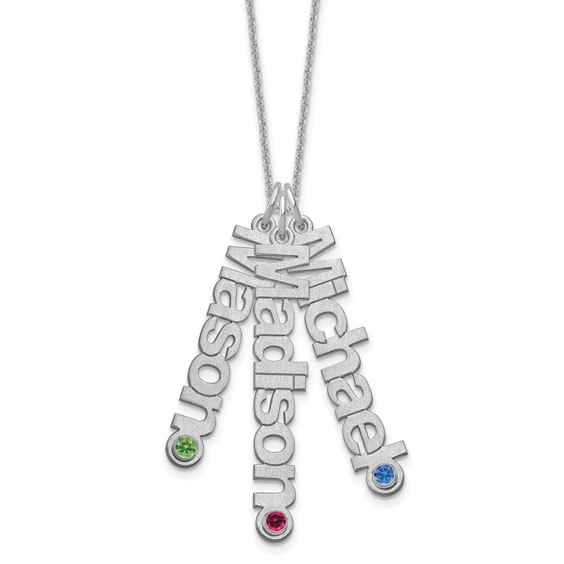 14kw Satin 3 Names Birthstone w/ 14k Bezel Necklace
