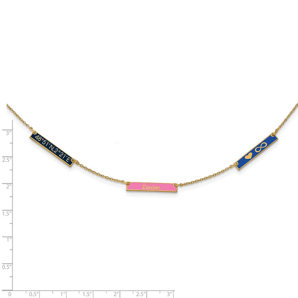 14k Yellow Gold Brushed 3 Station w/Epoxy Necklace