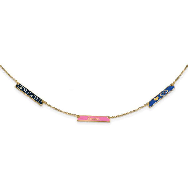 14k Yellow Gold Brushed 3 Station w/Epoxy Necklace