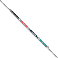 Sterling Silver/Rhodium-plated Brushed 4 Station w/Epoxy Bracelet