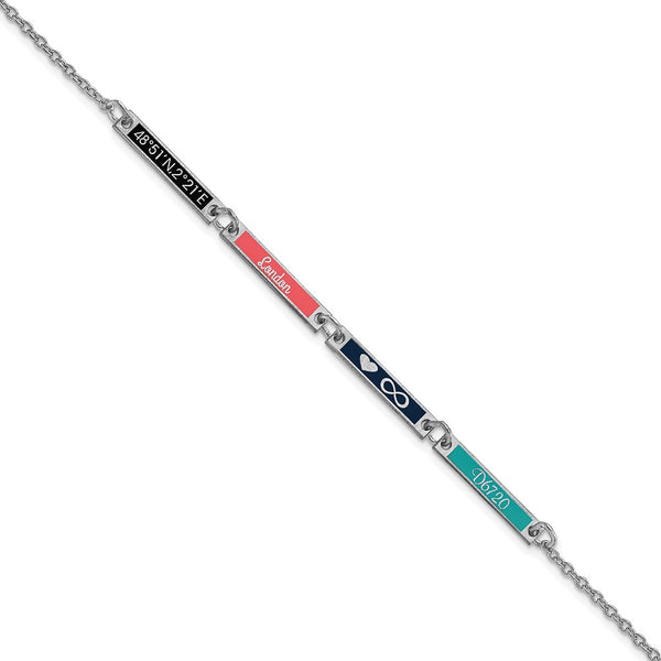 Sterling Silver/Rhodium-plated Brushed 4 Station w/Epoxy Bracelet