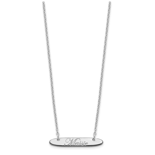 SS/Rhodium-plated Small Oblong EDWARDIAN SCRIPT Bar Necklace