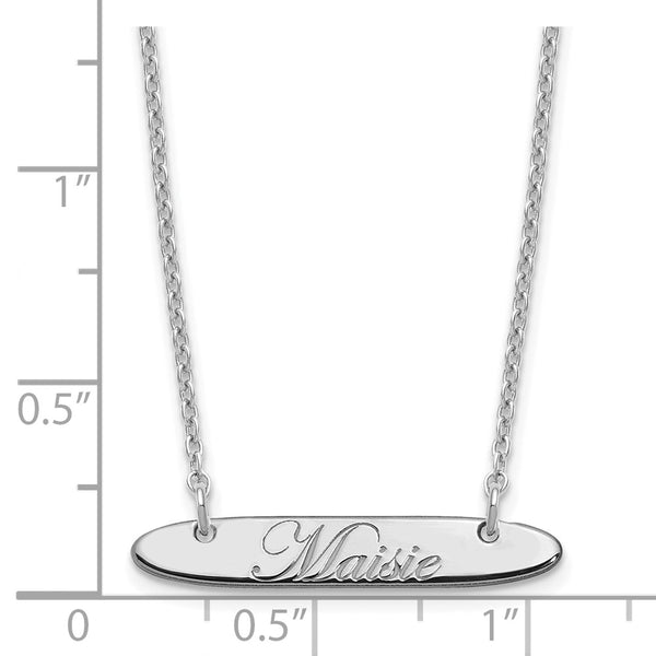 SS/Rhodium-plated Small Oblong EDWARDIAN SCRIPT Bar Necklace