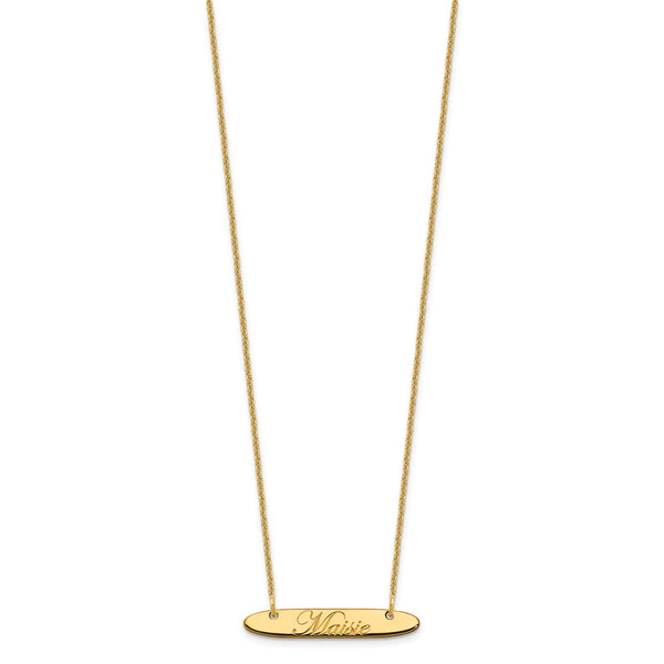 14k Yellow Gold Small Oblong EDWARDIAN SCRIPT Bar Necklace