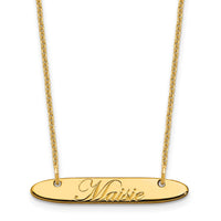 14k Yellow Gold Small Oblong EDWARDIAN SCRIPT Bar Necklace