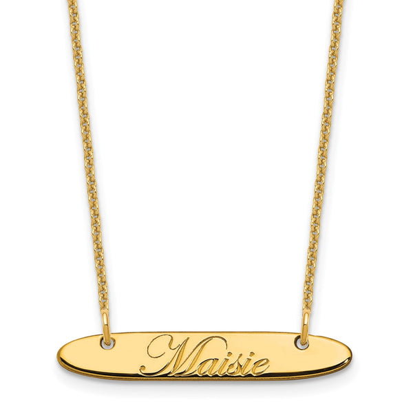 14k Yellow Gold Small Oblong EDWARDIAN SCRIPT Bar Necklace