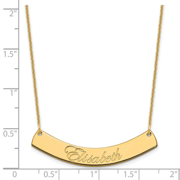 14k Yellow Gold Medium EDWARDIAN SCRIPT Curved Bar Necklace