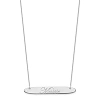 14k White Gold Large Oblong EDWARDIAN SCRIPT Bar Necklace