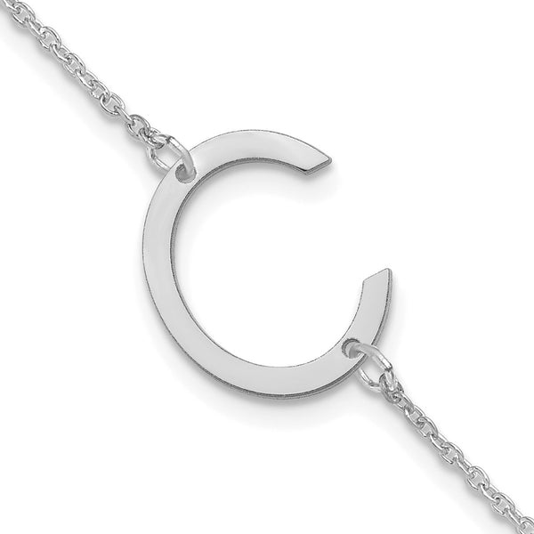 14K White Gold Polished Small Letter C Bracelet