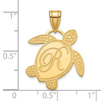 14k Yellow Gold Sea Turtle Initial Pendant
